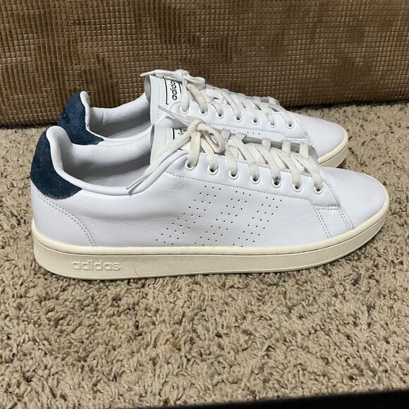Adidas Advantage Clean White Leather Sneakers With Navy Heel Accent mens 12 - Picture 7 of 14